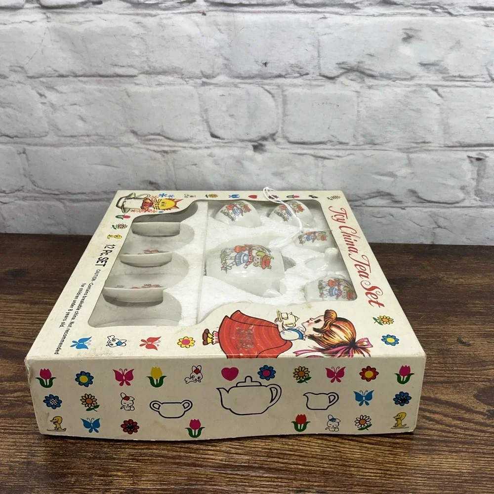 Summco Toy China Tea Set Blonde Twins Holding Hands Unused In Original Package